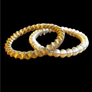 Disco Pair (2)‎ Gold and Silver Tone Expandable Bracelet Set